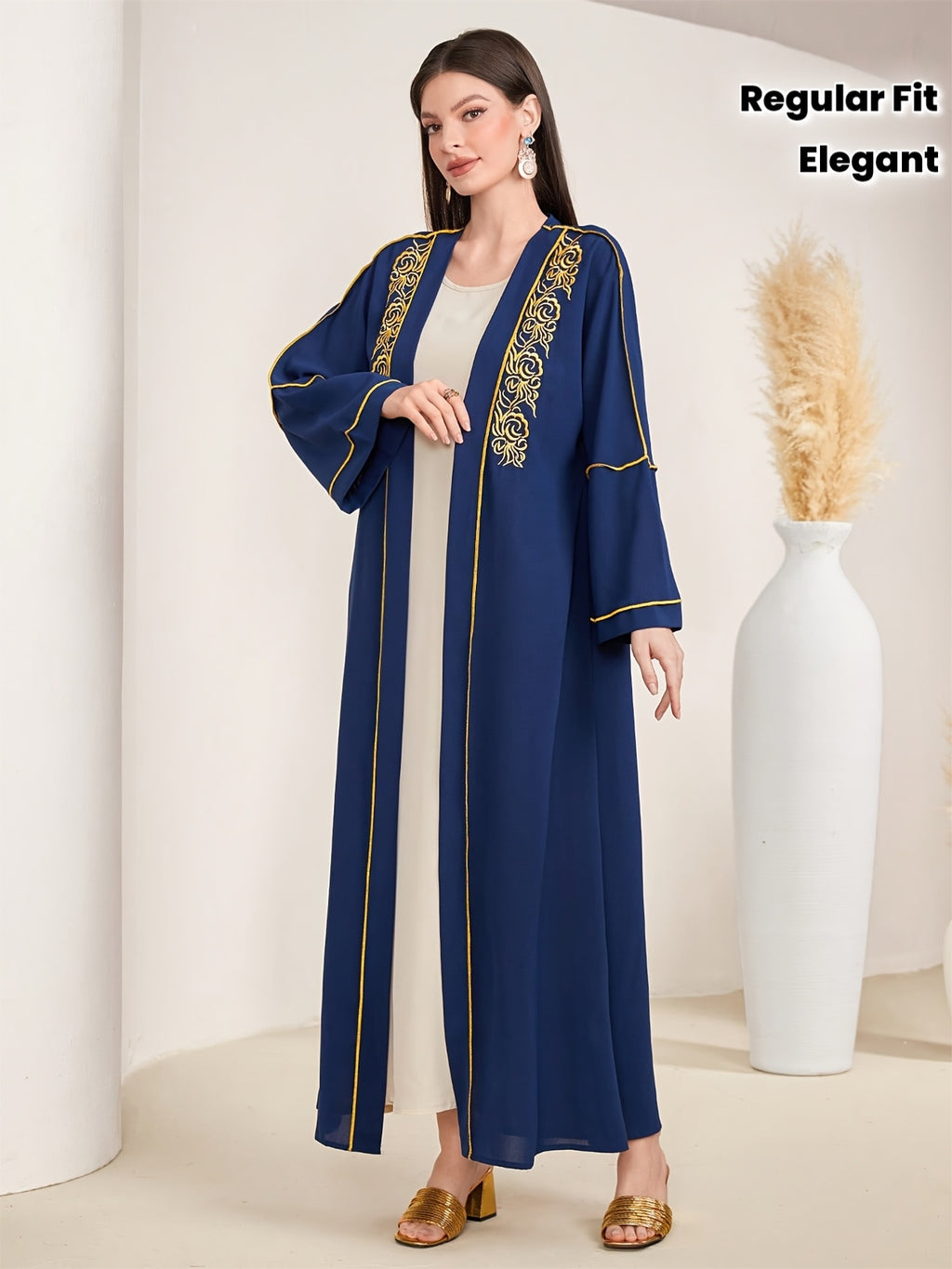 Elegant Embroidered Arab Style Abaya | Long Sleeve, Regular Fit, No Belt, Suitable for All Seasons