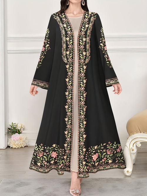 Elegant Floral and Plant Digital Print Long Sleeve Casual Arab Coat | Suitable for Spring/Summer Season