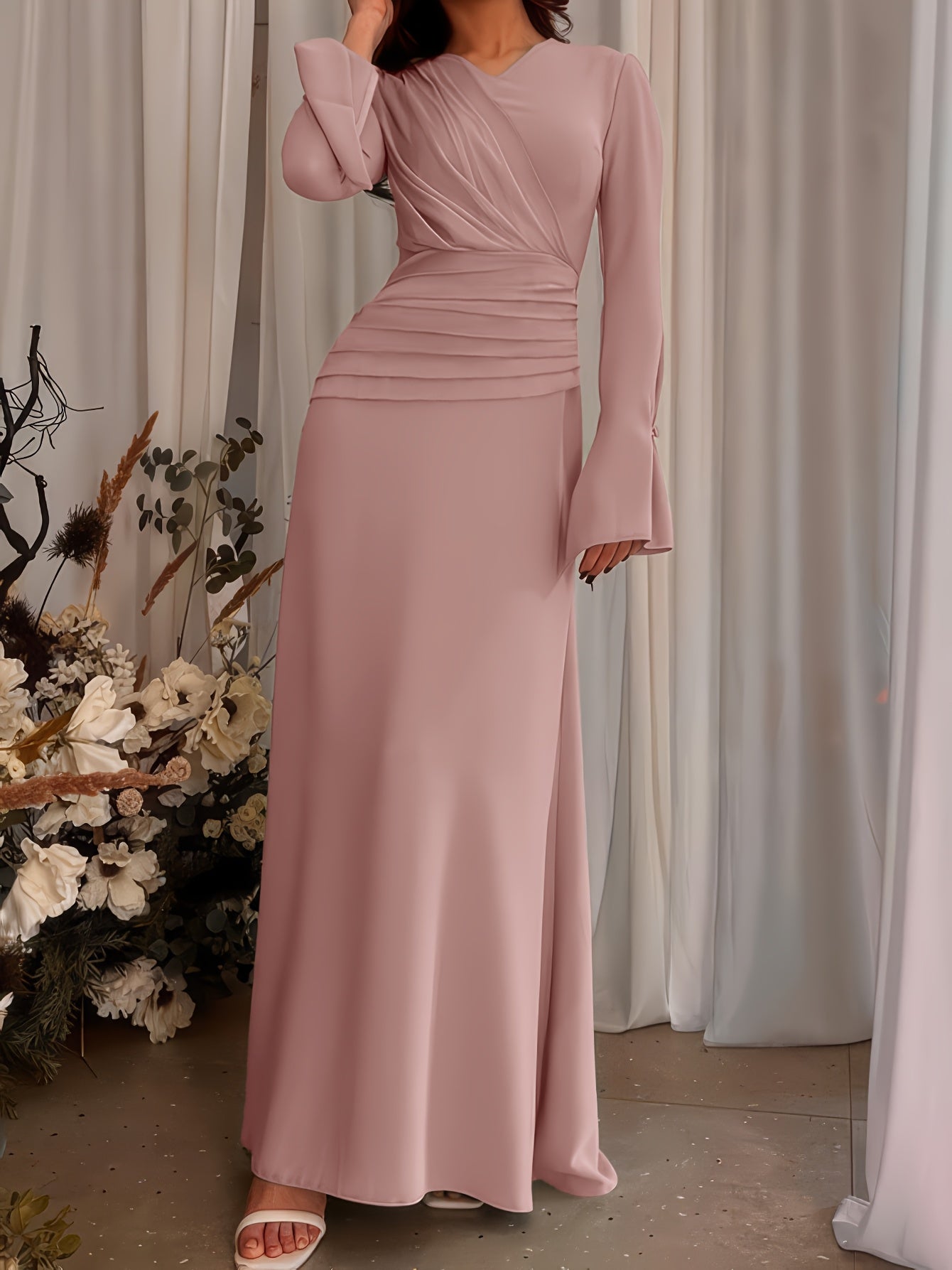 1pc Stylish Long Dress with Long Sleeves for Women Attending Weddings