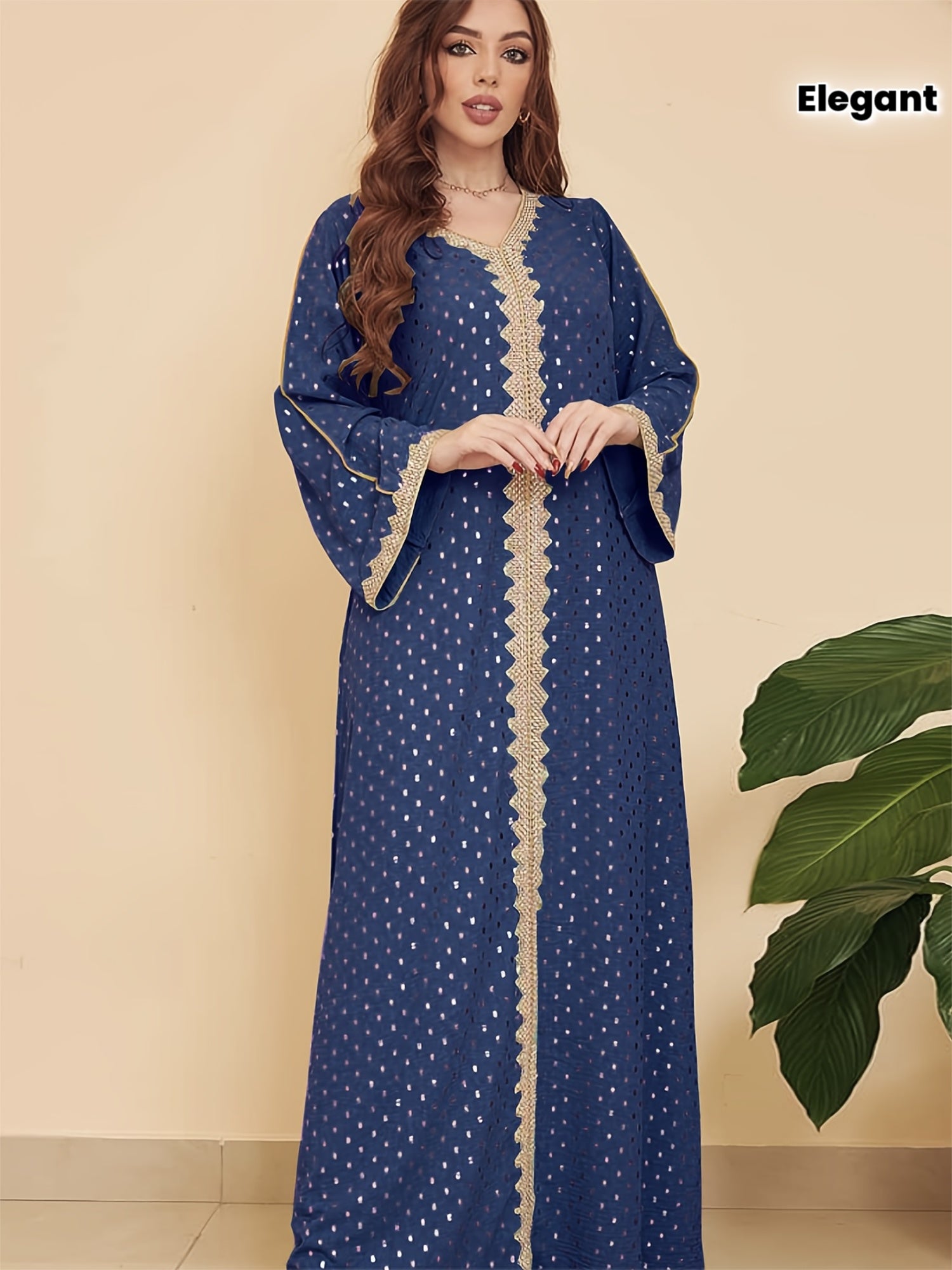 Spring/Summer Women's Long V-Neck Spliced Webbing Elegant Print Dress