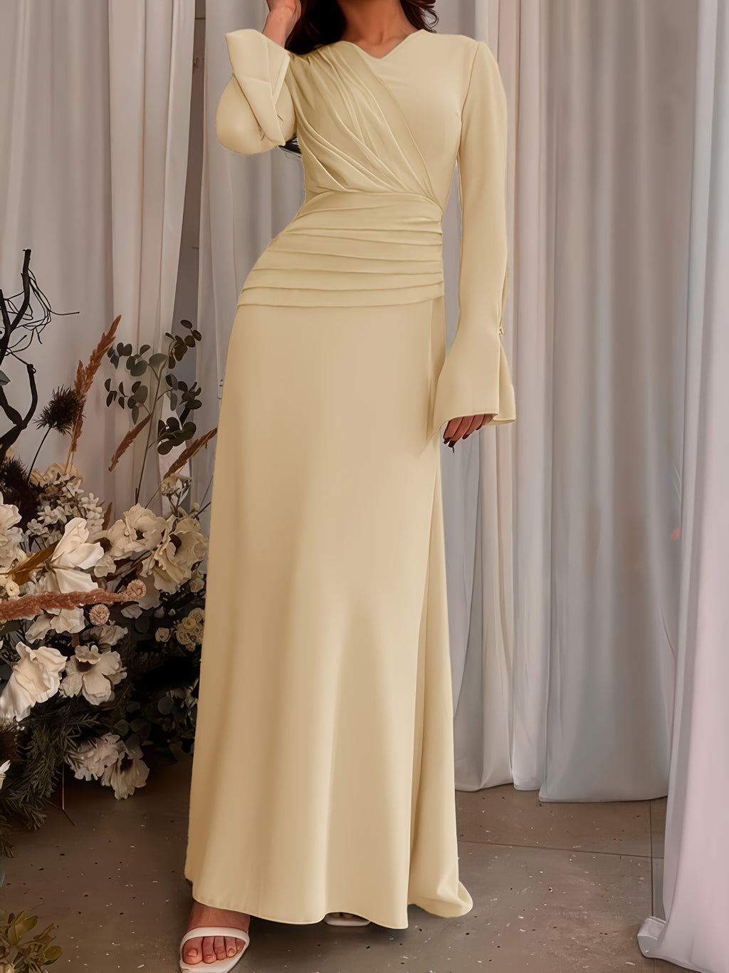 1pc Stylish Long Dress with Long Sleeves for Women Attending Weddings