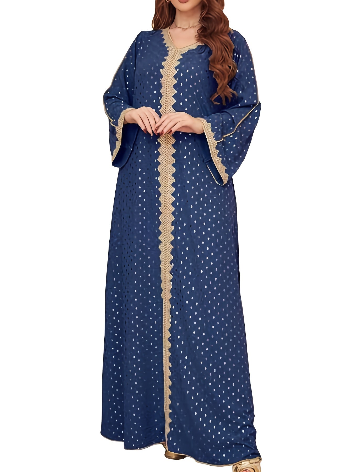 Spring/Summer Women's Long V-Neck Spliced Webbing Elegant Print Dress