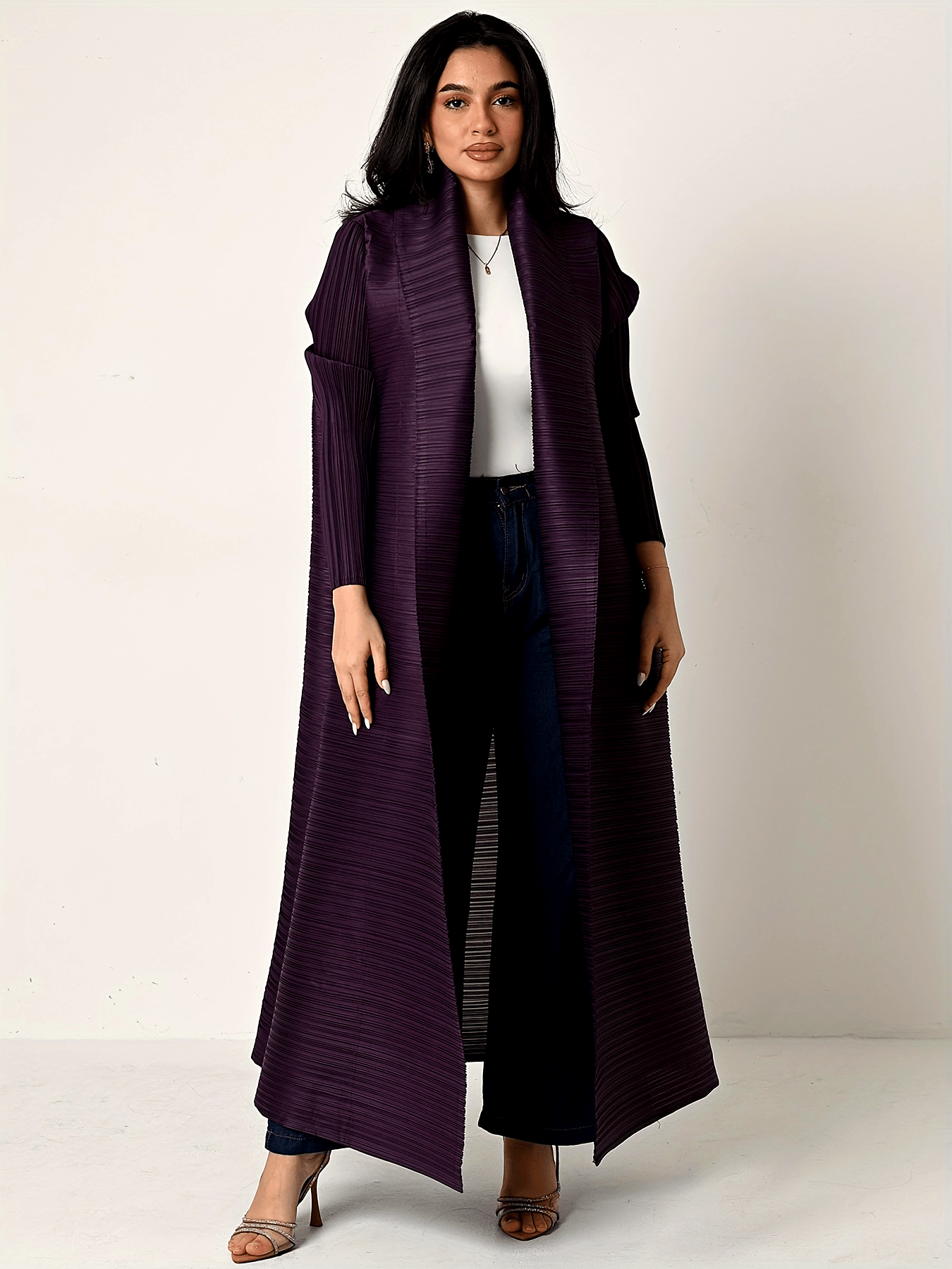 Middle Eastern Women's Clothing: Three-Yard Pleat Muslim Robe, Solid Color Cardigan Outerwear Cape