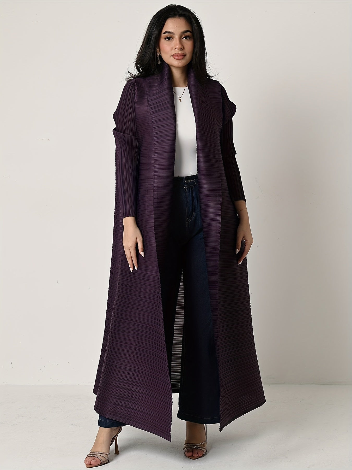 Middle Eastern Women's Clothing: Three-Yard Pleat Muslim Robe, Solid Color Cardigan Outerwear Cape