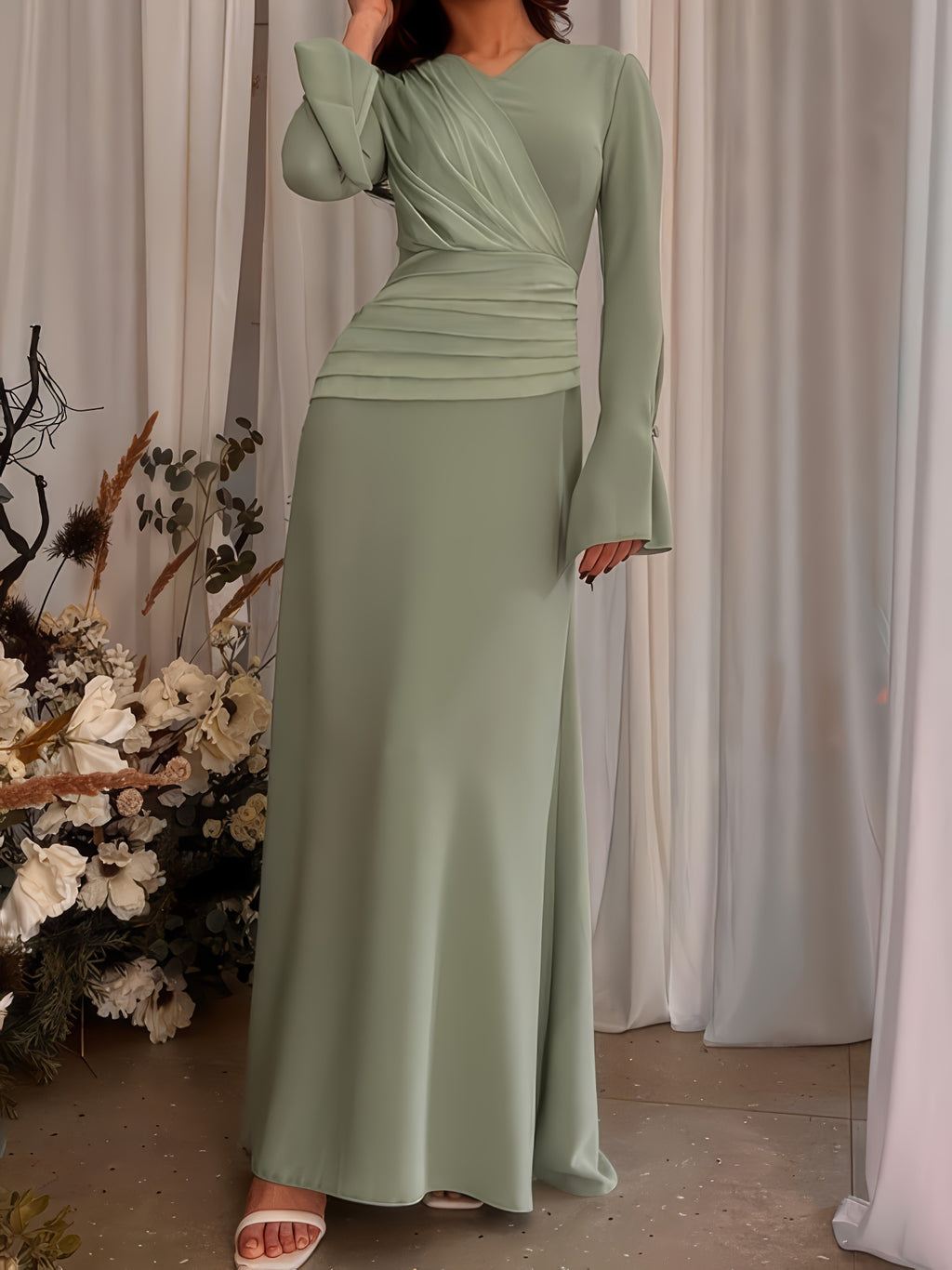 1pc Stylish Long Dress with Long Sleeves for Women Attending Weddings