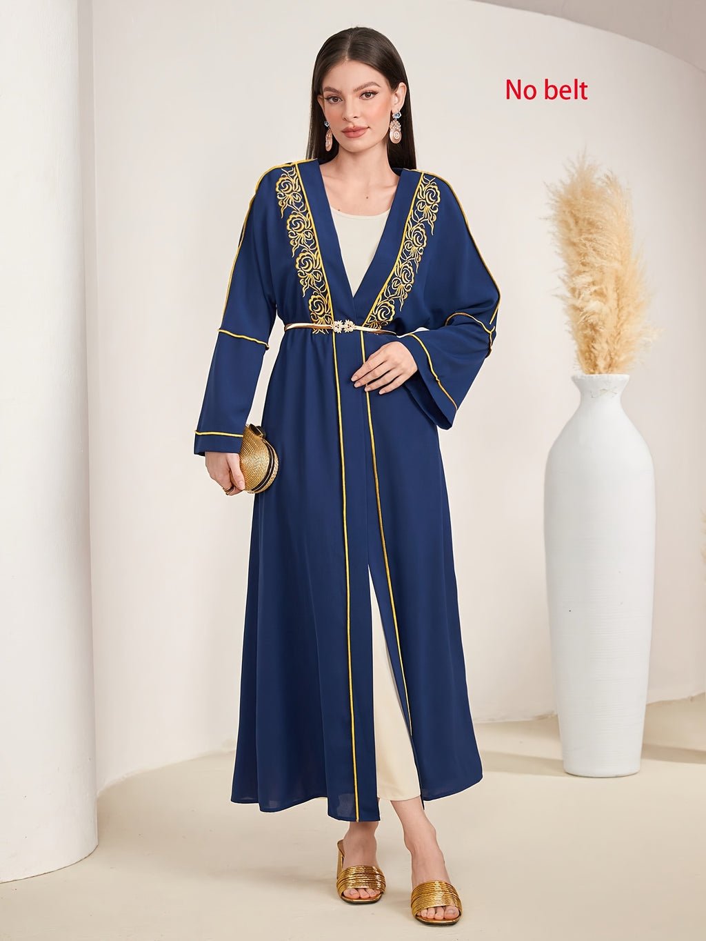 Elegant Embroidered Arab Style Abaya | Long Sleeve, Regular Fit, No Belt, Suitable for All Seasons