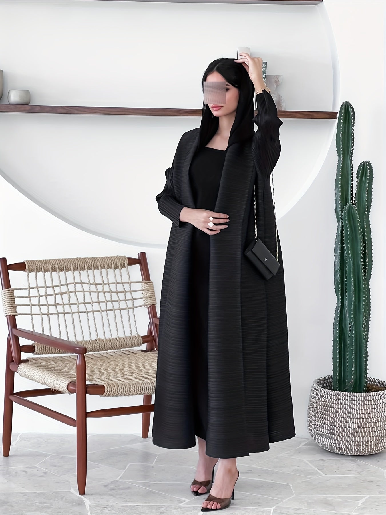 Middle Eastern Women's Clothing: Three-Yard Pleat Muslim Robe, Solid Color Cardigan Outerwear Cape