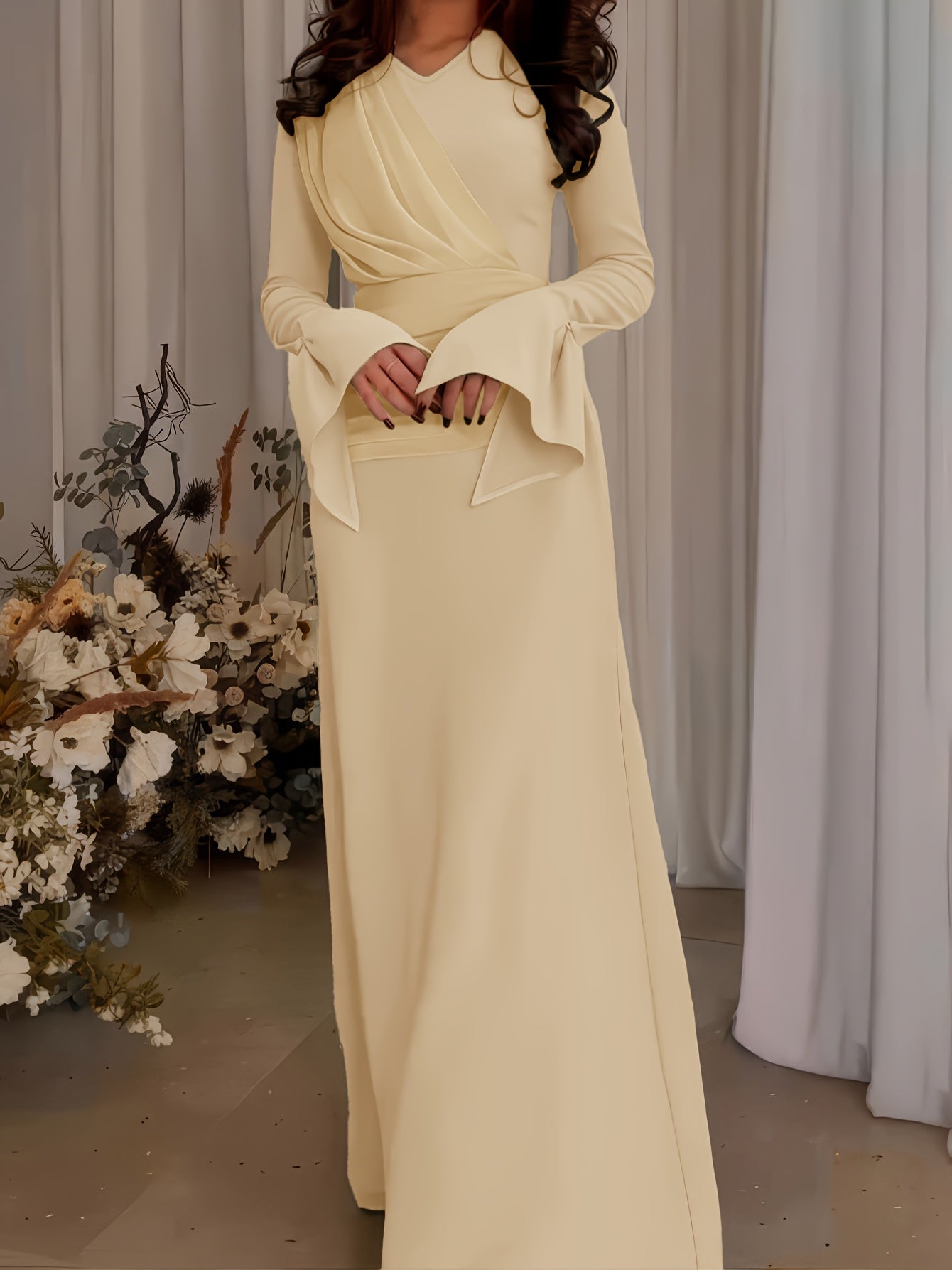 1pc Stylish Long Dress with Long Sleeves for Women Attending Weddings