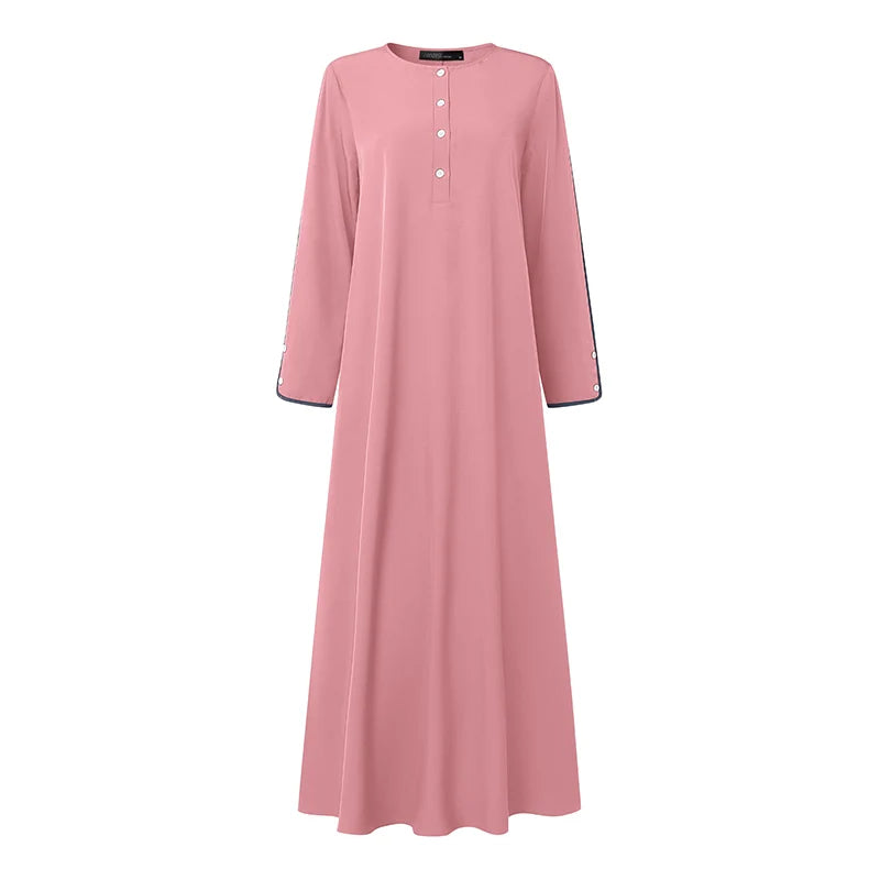 فستان رمضاني بأكمام طويلة وياقة دائرية مناسب للأعياد والمناسبات