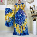 2025 New African Lady Summer Short Sleeve Dresses Boat-Neck Tie-dye Loose Boubou Maxi African Abaya Clothes Islam Women Dress