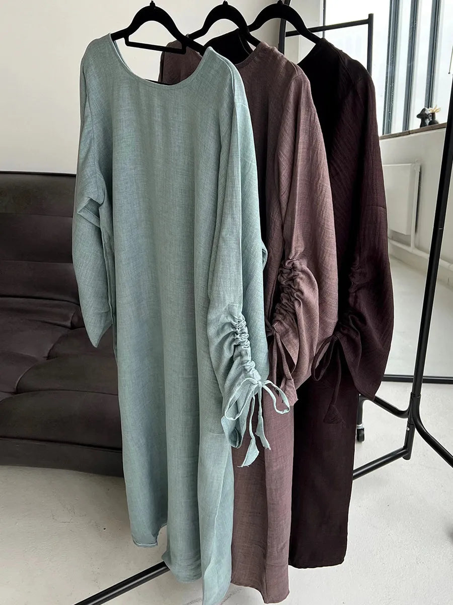 فساتين نسائية مسلمة من دبي، عباية بأكمام طويلة برباط، قفطان سادة محتشم، رداء رمضاني، مقاسات كبيرة، ملابس إسلامية نسائية