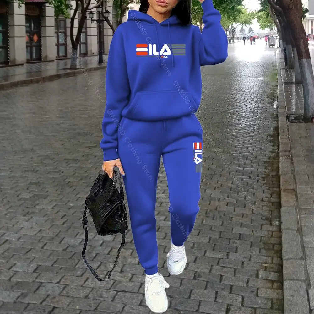 طقم رياضي نسائي قطعتين – هودي أنيق مع بنطال مريح برباط خصر