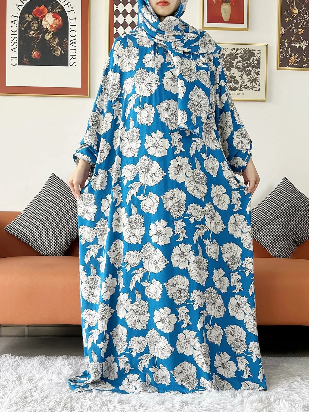 عباية صلاة قطنية مع حجاب المدمج – عباية فضفاضة لرمضان