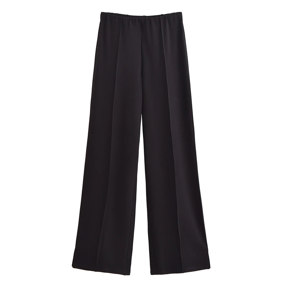 طقم نسائي أنيق قطعتين – بلوزة بأكمام طويلة وياقة دائرية مع بنطال واسع مريح