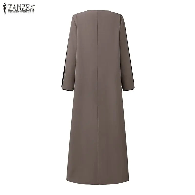 فستان رمضاني بأكمام طويلة وياقة دائرية مناسب للأعياد والمناسبات