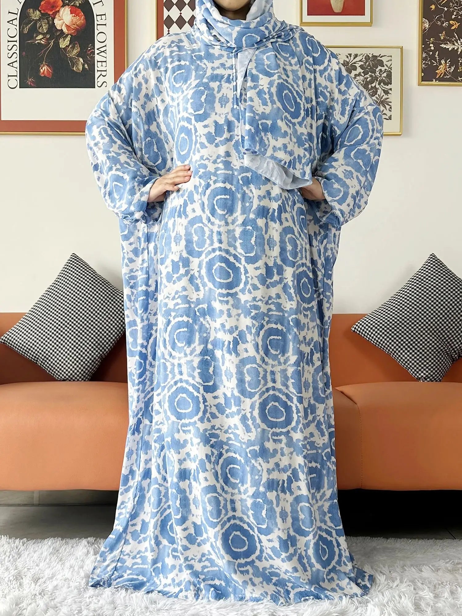 عباية صلاة قطنية مع حجاب المدمج – عباية فضفاضة لرمضان