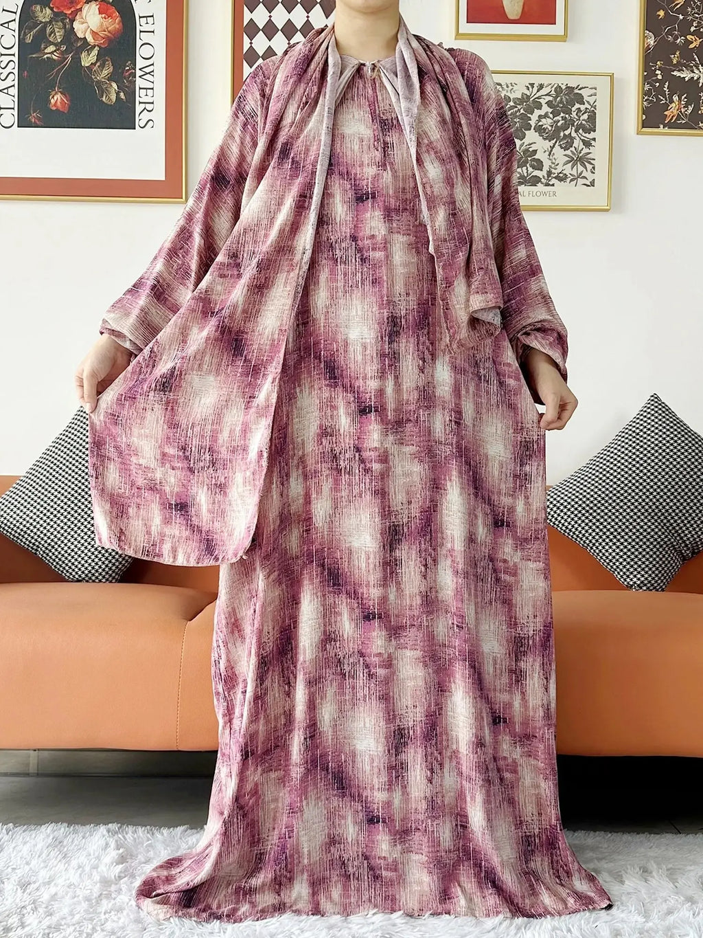 عباية صلاة قطنية مع حجاب المدمج – عباية فضفاضة لرمضان