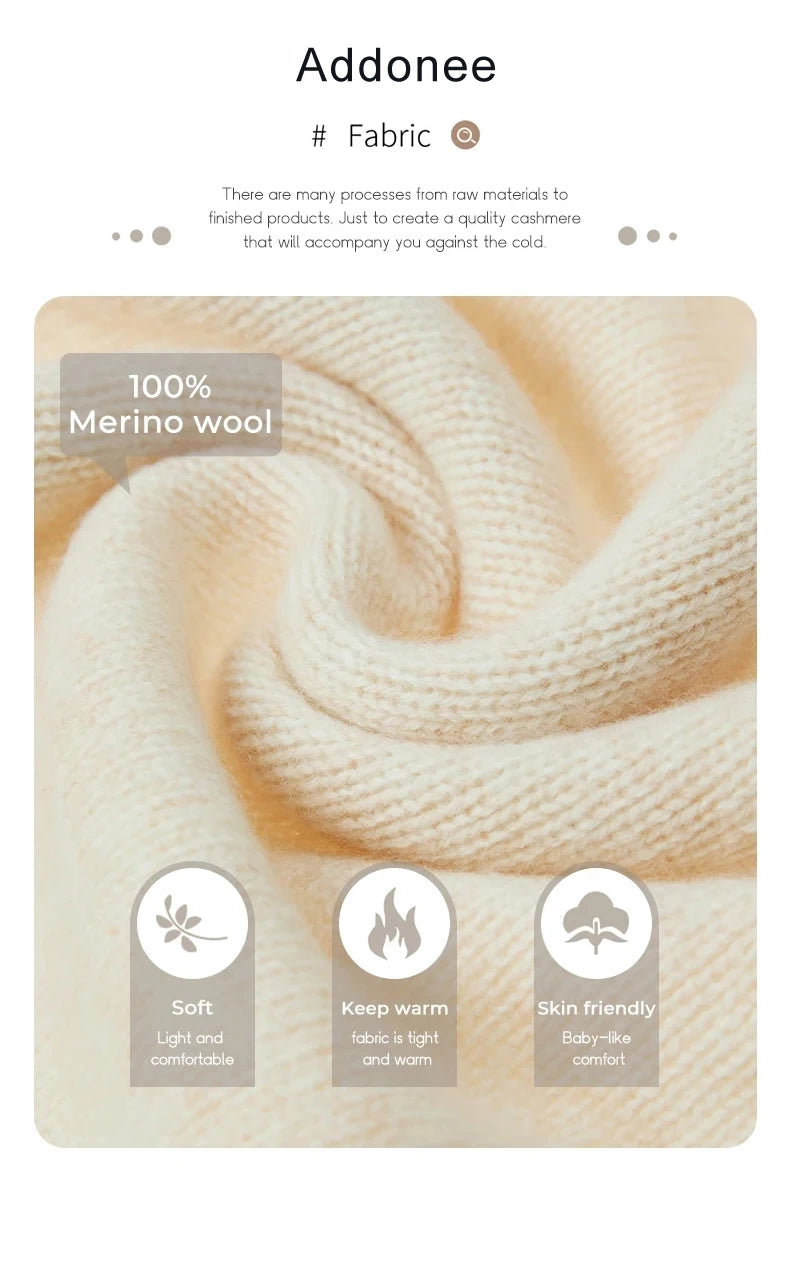 طقم نسائي فاخر 3 قطع – كنزة صوف ميرينو مع بنطال مريح ووشاح أنيق