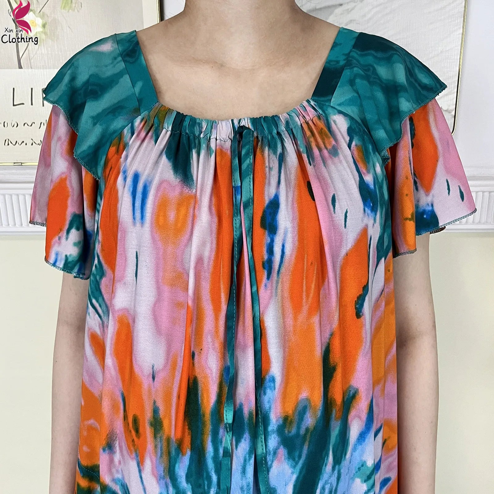 2025 New African Lady Summer Short Sleeve Dresses Boat-Neck Tie-dye Loose Boubou Maxi African Abaya Clothes Islam Women Dress