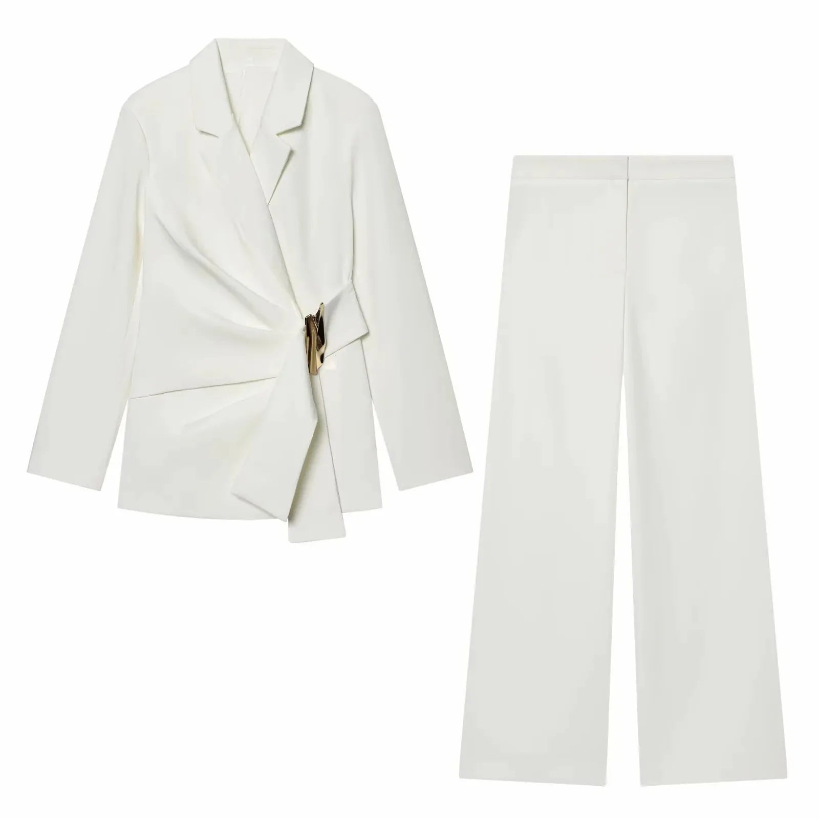 طقم نسائي أنيق قطعتين – بليزر بأكمام طويلة مع بنطال مستقيم عصري