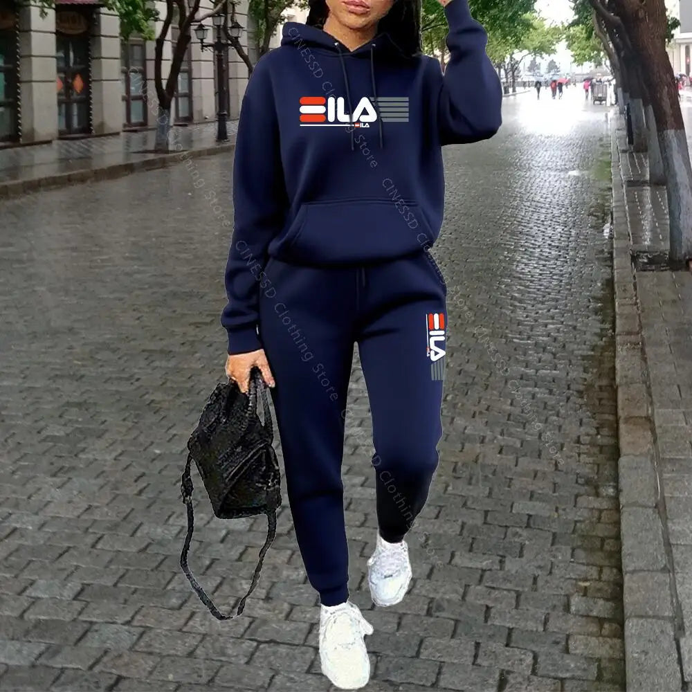 طقم رياضي نسائي قطعتين – هودي أنيق مع بنطال مريح برباط خصر