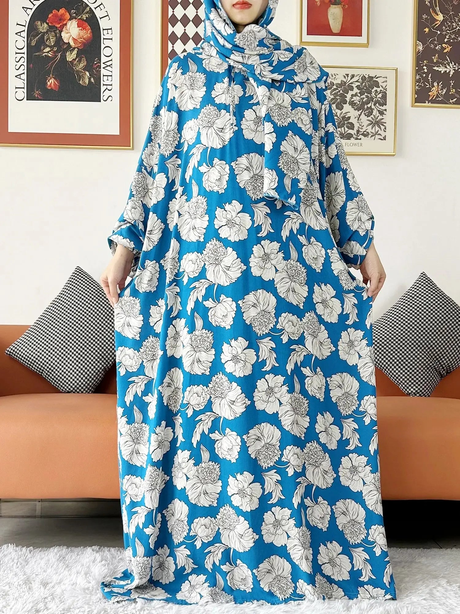 عباية صلاة نسائية قطنية مع حجاب مدمج – عباية فضفاضة لرمضان