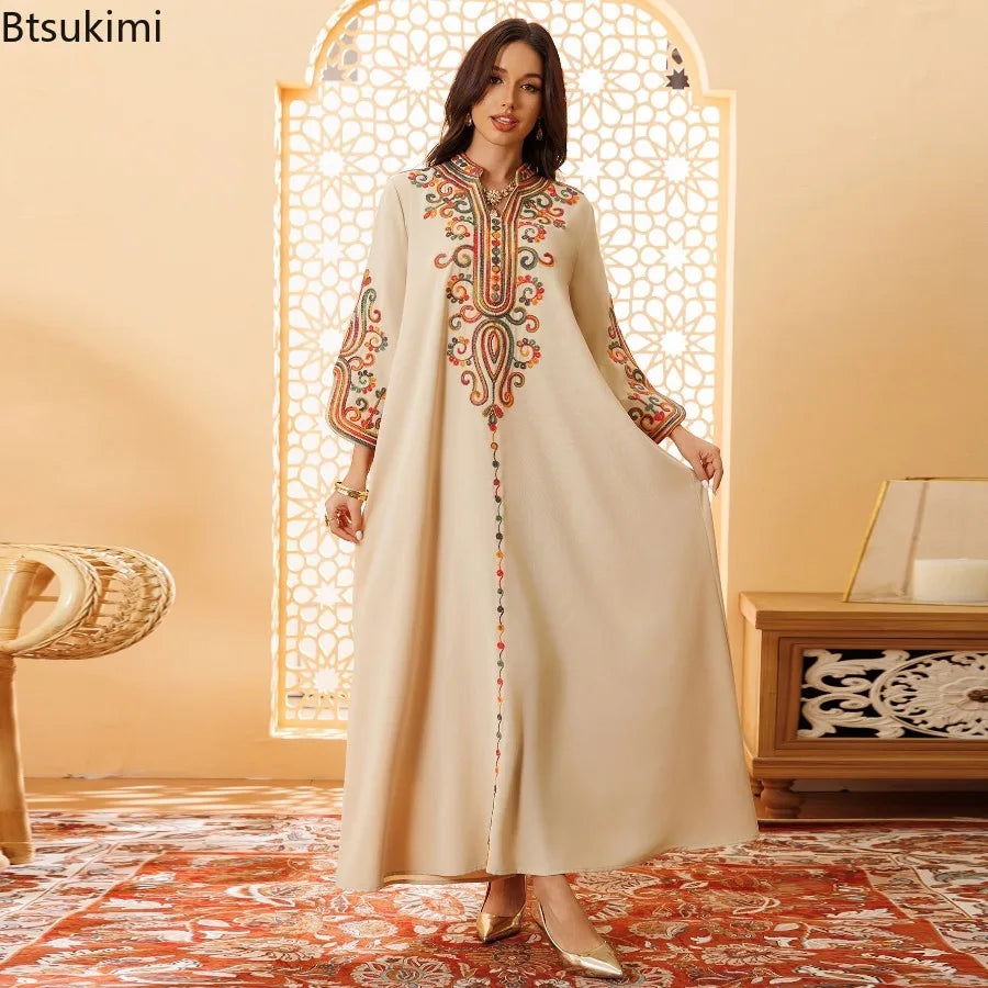 عباية نسائية مطرزة أنيقة – فستان طويل فاخر للمناسبات ورمضان بتصميم عربي راقٍ