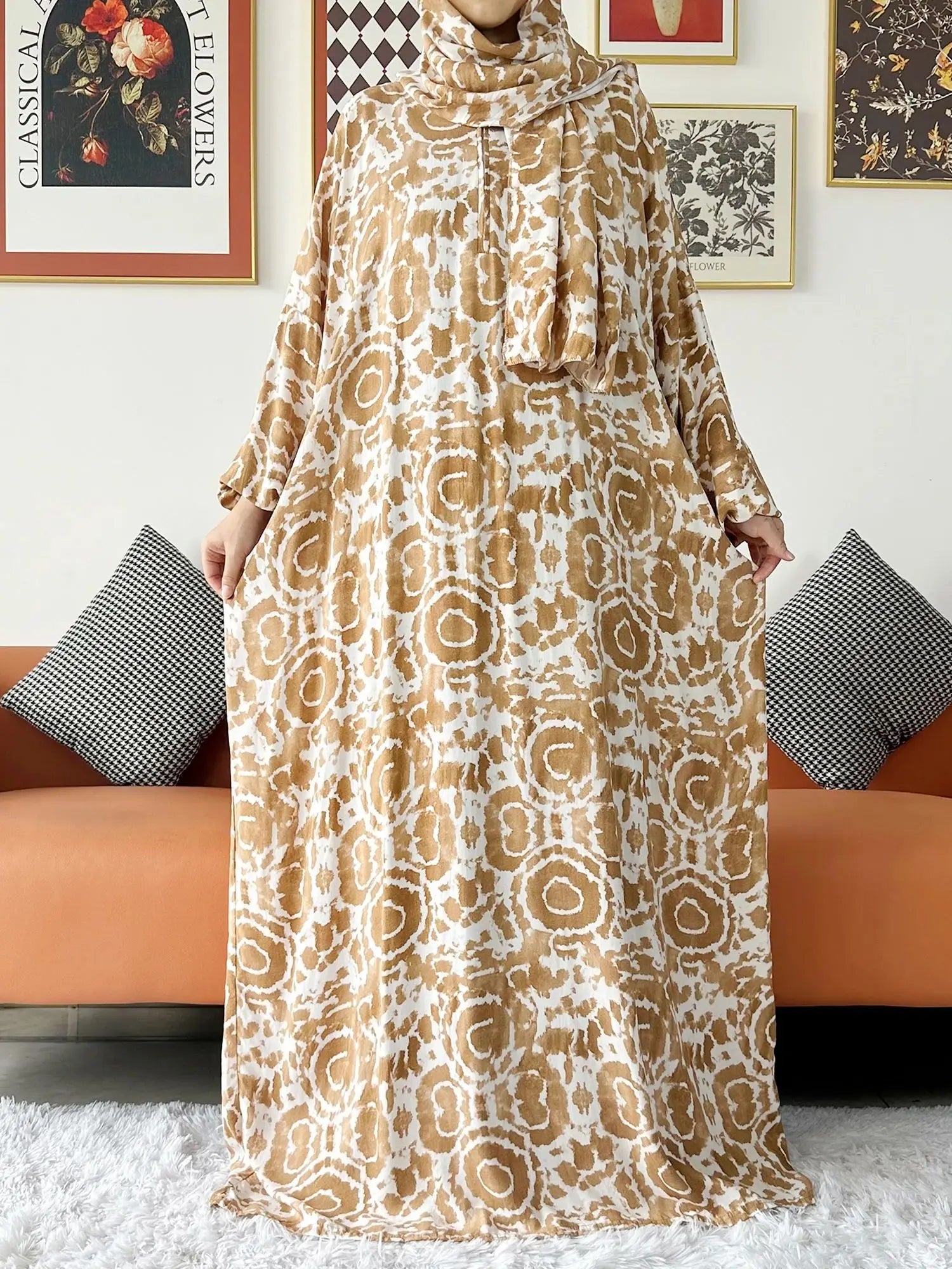 عباية صلاة نسائية قطنية مع حجاب مدمج – عباية فضفاضة لرمضان