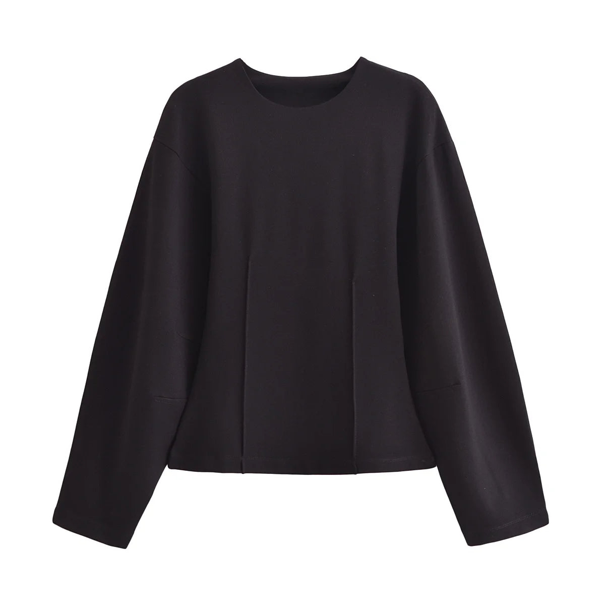 طقم نسائي أنيق قطعتين – بلوزة بأكمام طويلة وياقة دائرية مع بنطال واسع مريح