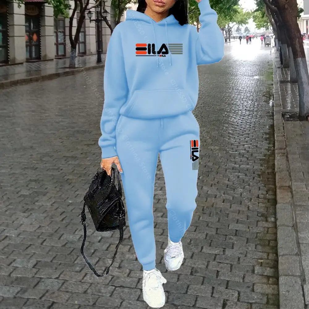 طقم رياضي نسائي قطعتين – هودي أنيق مع بنطال مريح برباط خصر