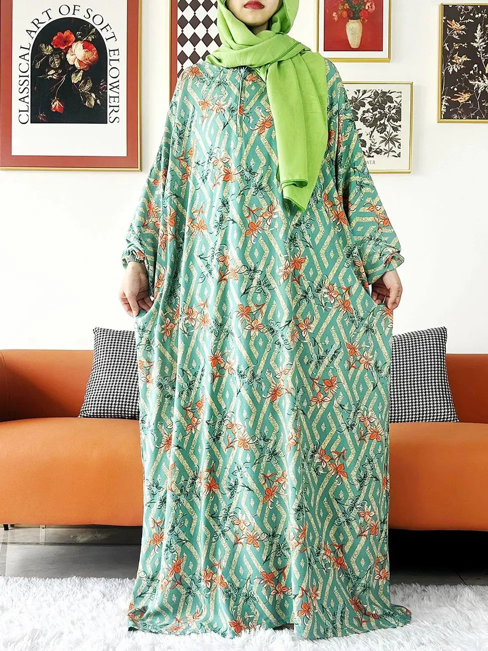 عباية صلاة نسائية قطنية مع حجاب مدمج – عباية فضفاضة لرمضان