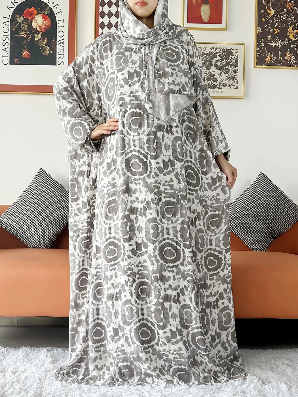 عباية صلاة قطنية مع حجاب المدمج – عباية فضفاضة لرمضان