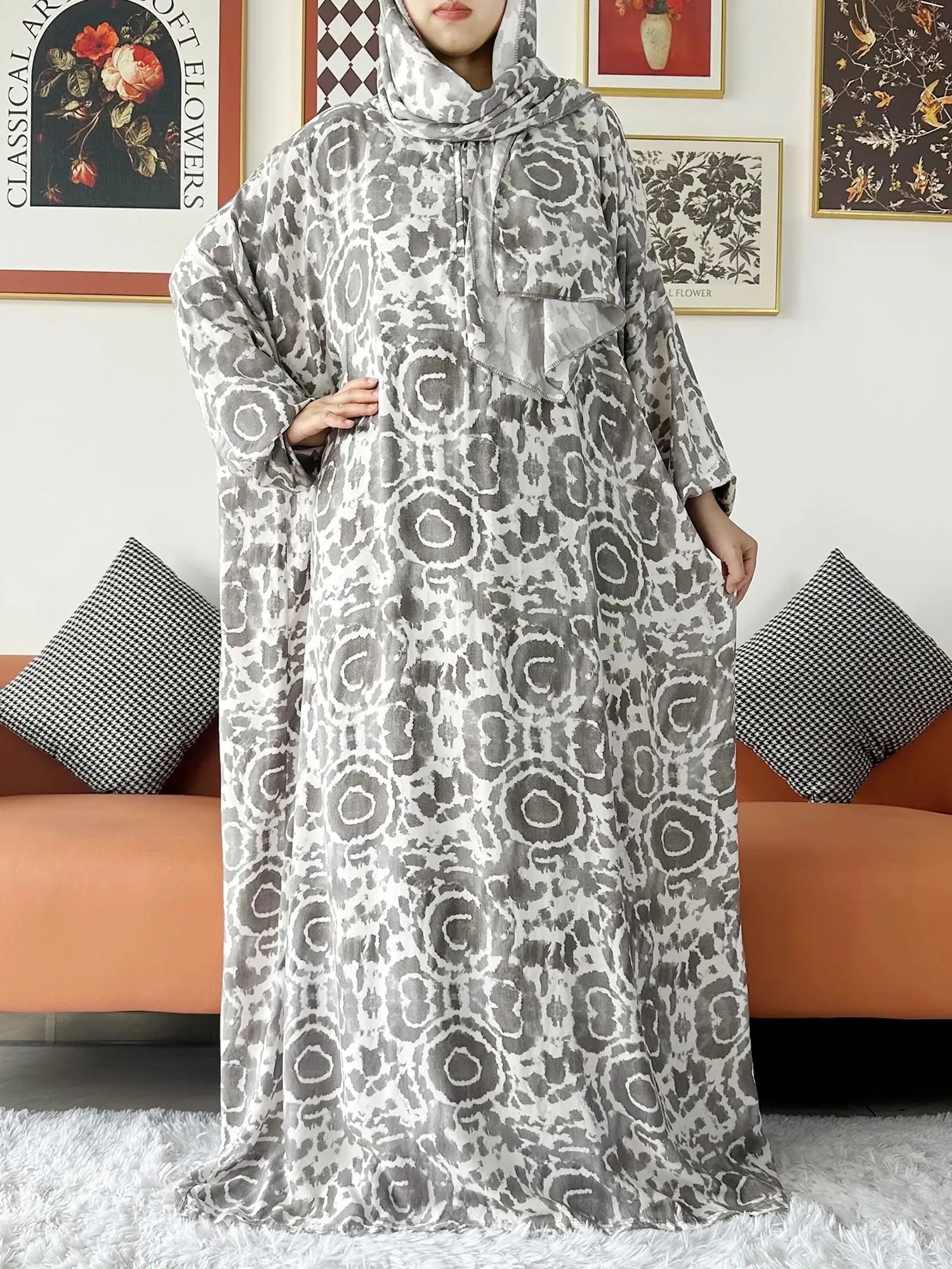 عباية صلاة قطنية مع حجاب المدمج – عباية فضفاضة لرمضان