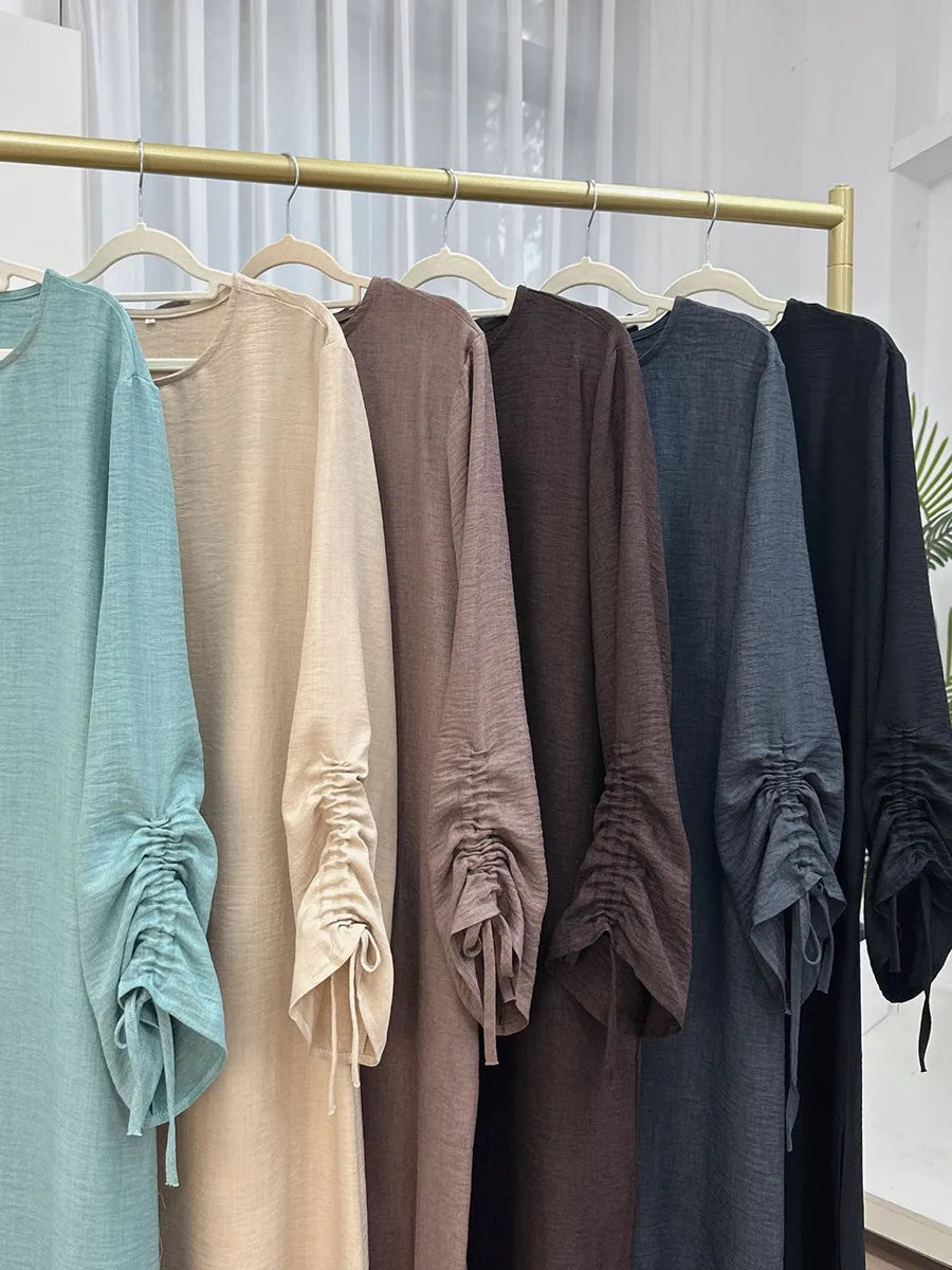 فساتين نسائية مسلمة من دبي، عباية بأكمام طويلة برباط، قفطان سادة محتشم، رداء رمضاني، مقاسات كبيرة، ملابس إسلامية نسائية