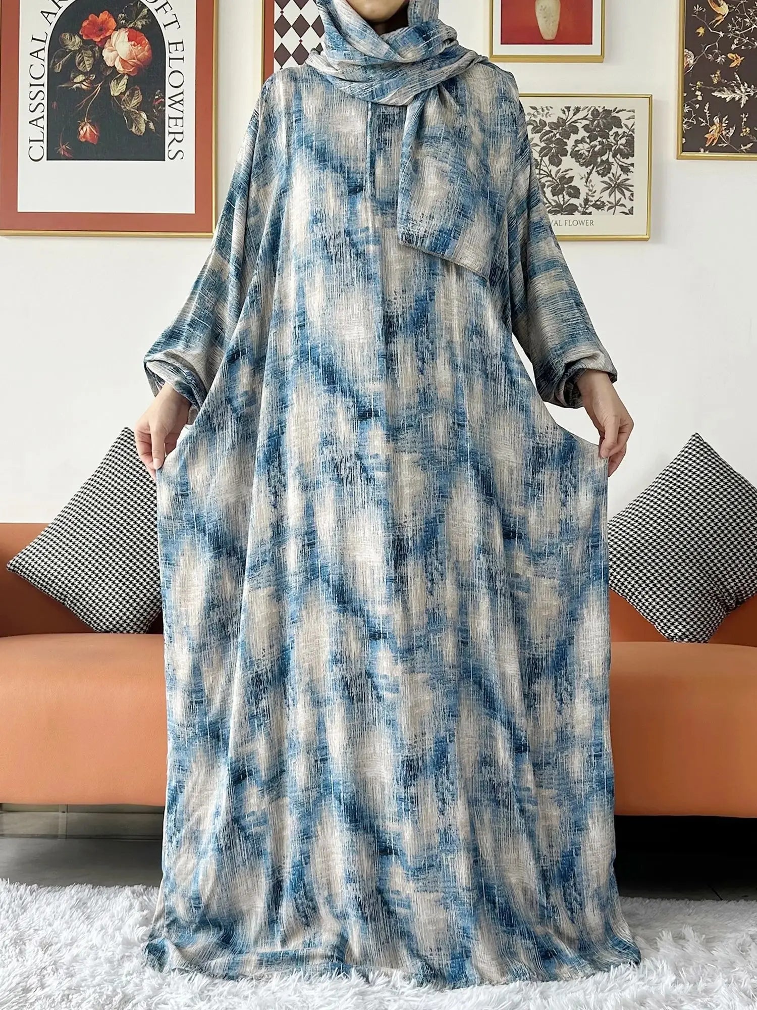 عباية صلاة نسائية قطنية مع حجاب مدمج – عباية فضفاضة لرمضان