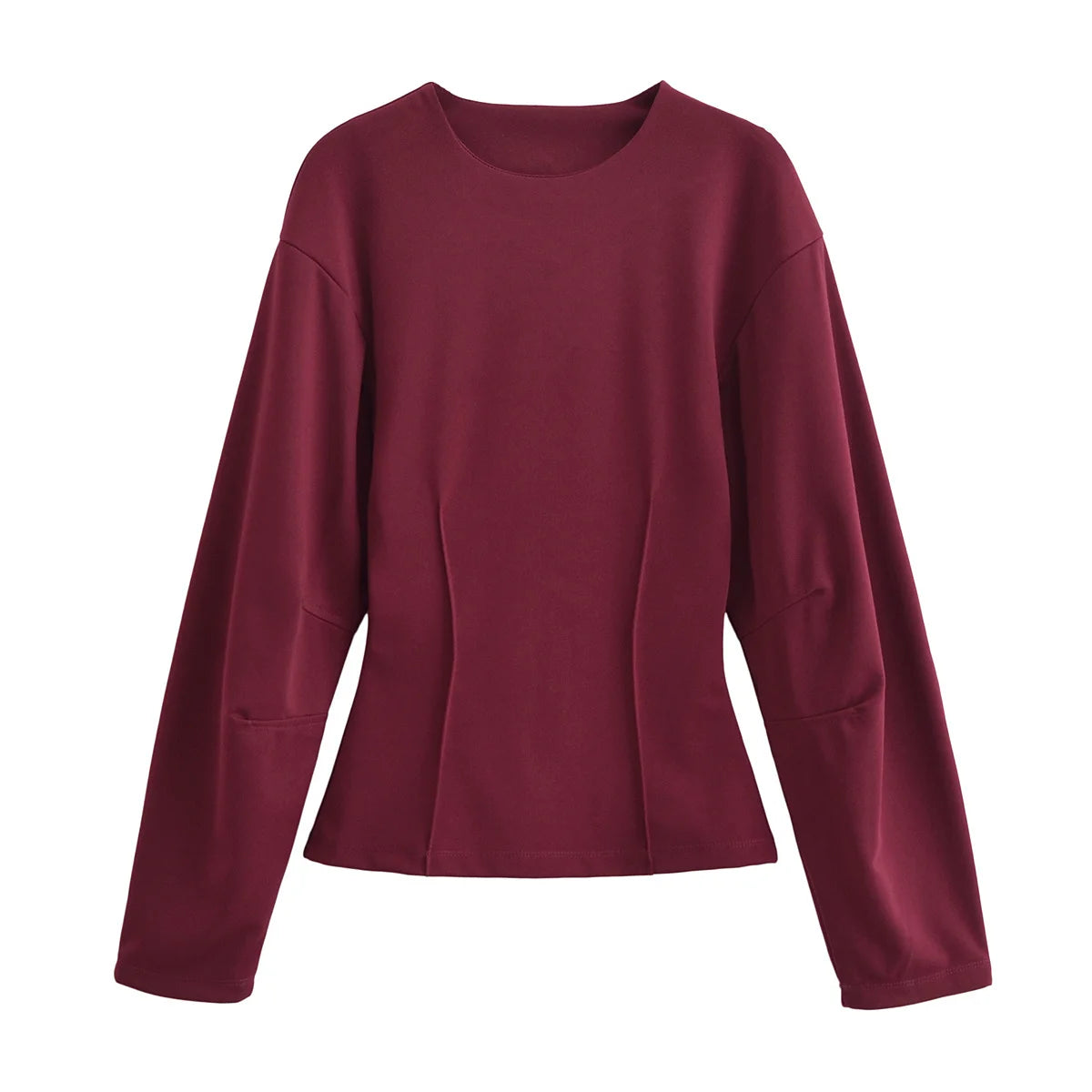 طقم نسائي أنيق قطعتين – بلوزة بأكمام طويلة وياقة دائرية مع بنطال واسع مريح