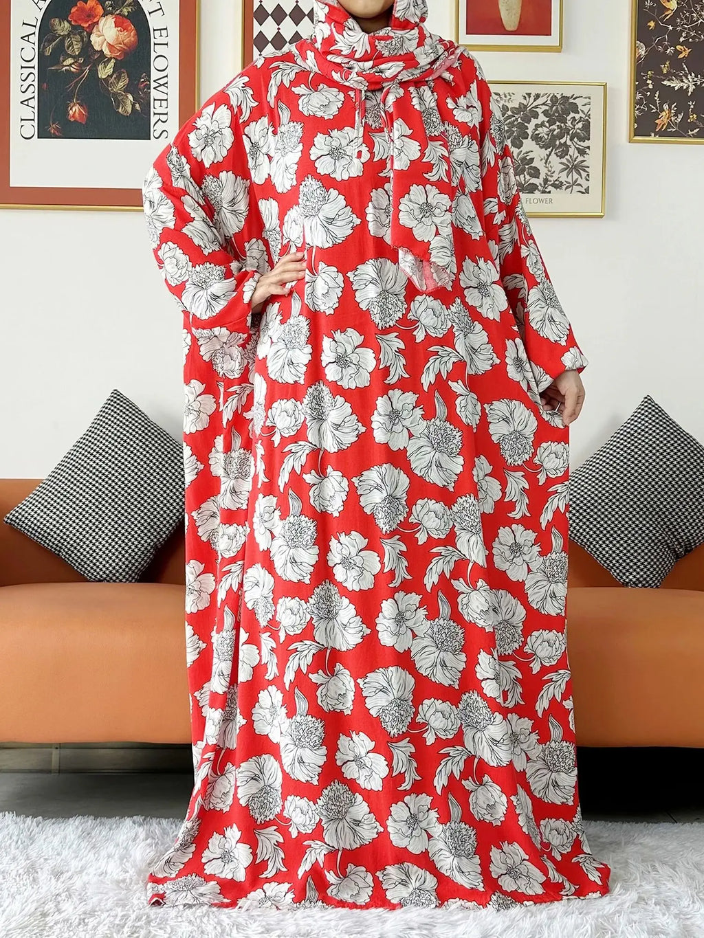 عباية صلاة قطنية مع حجاب المدمج – عباية فضفاضة لرمضان