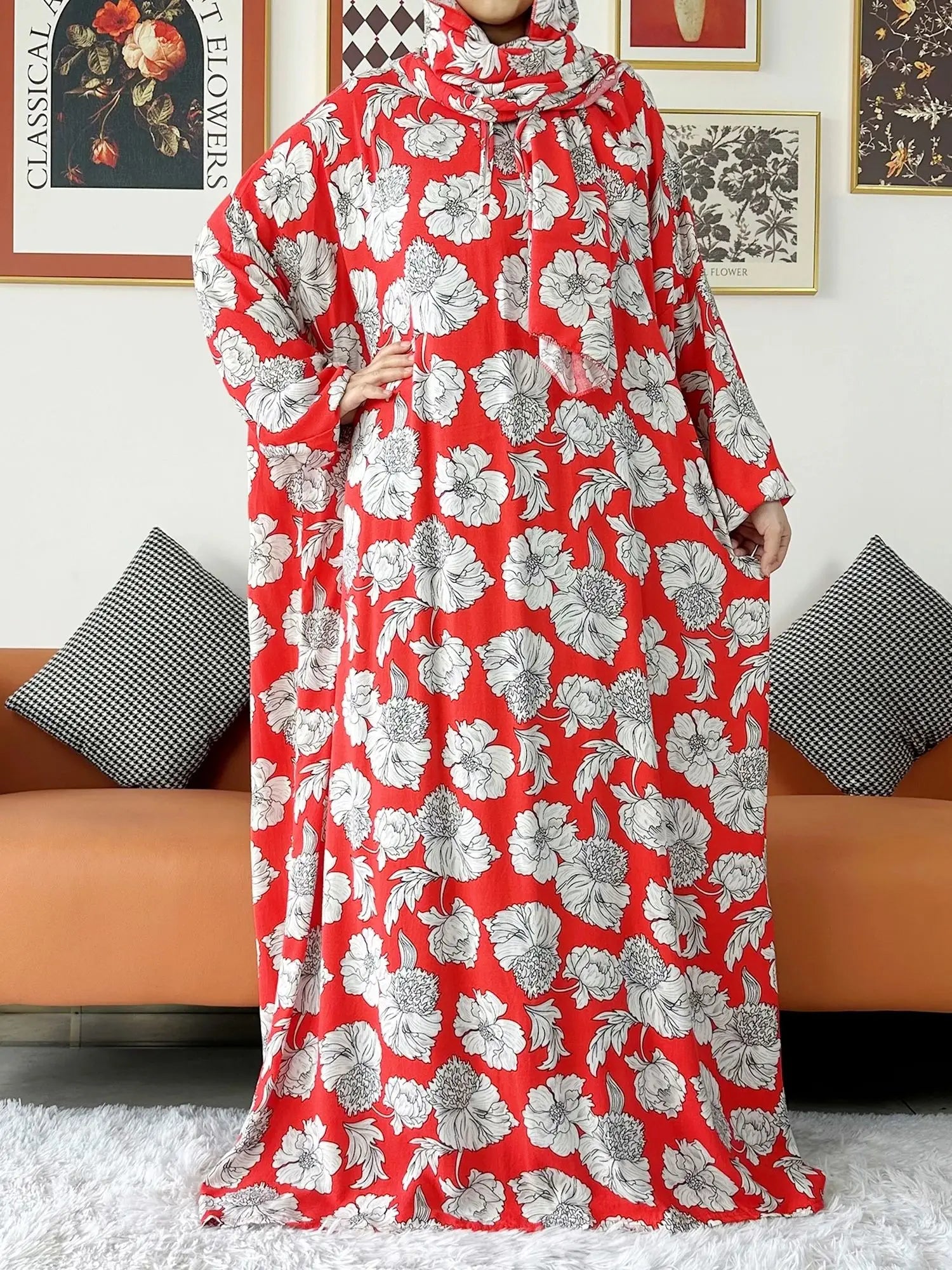 عباية صلاة قطنية مع حجاب المدمج – عباية فضفاضة لرمضان