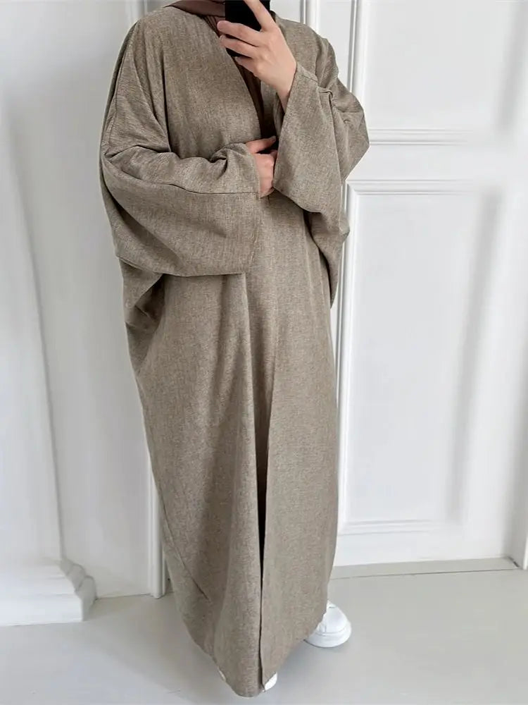 عباية كيمونو نسائية بأكمام جناح الخفاش – عباية طويلة مفتوحة بتصميم أنيق ومحتشم