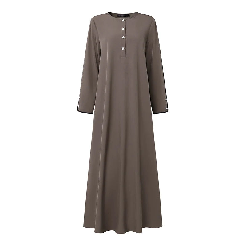 فستان رمضاني بأكمام طويلة وياقة دائرية مناسب للأعياد والمناسبات