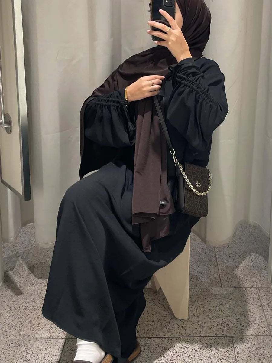 فساتين نسائية مسلمة من دبي، عباية بأكمام طويلة برباط، قفطان سادة محتشم، رداء رمضاني، مقاسات كبيرة، ملابس إسلامية نسائية