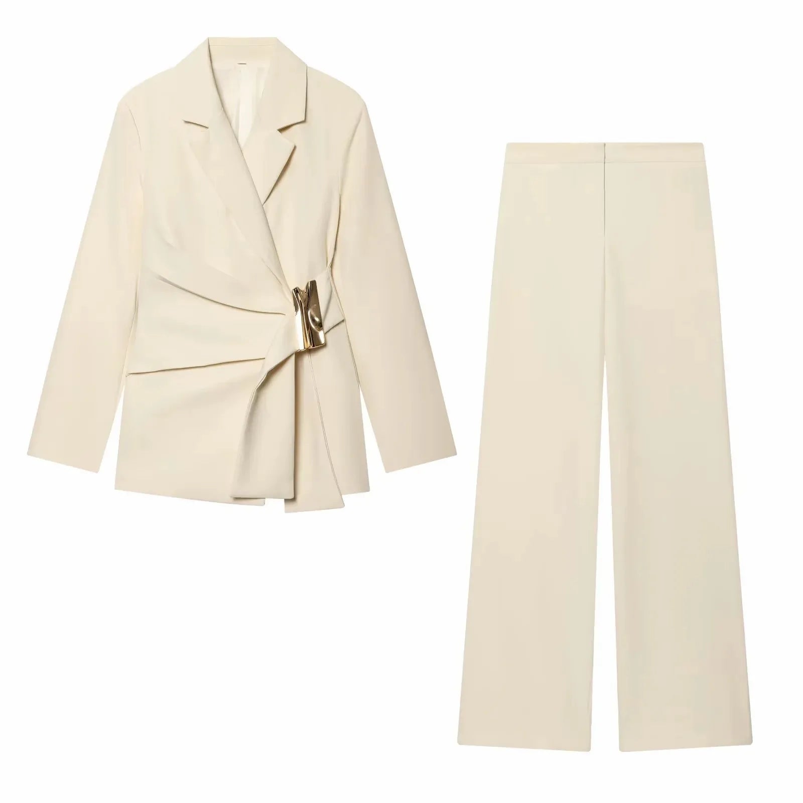 طقم نسائي أنيق قطعتين – بليزر بأكمام طويلة مع بنطال مستقيم عصري