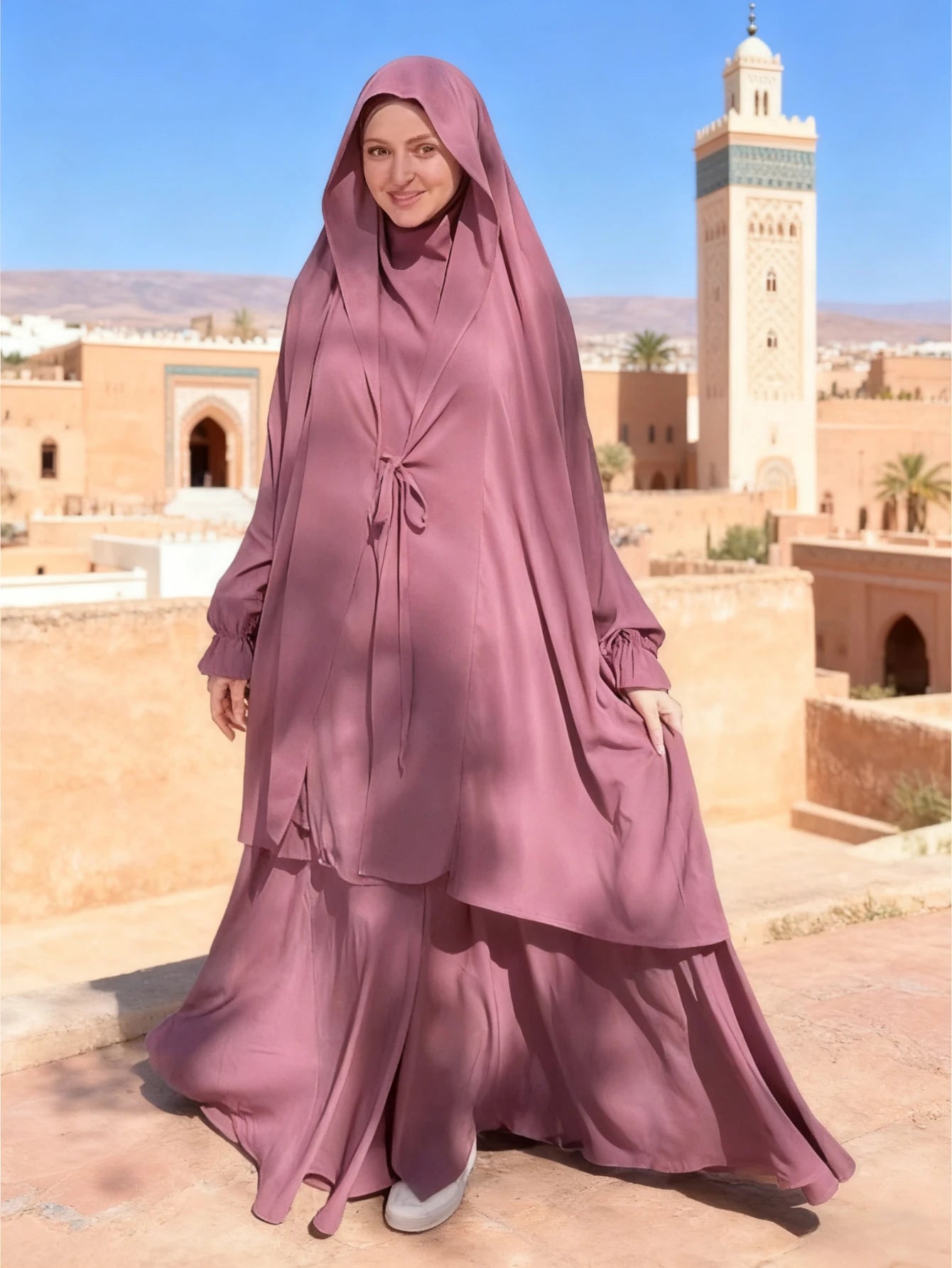 طقم خمار وتنورة نسائي للصلاة – عباية إسلامية محتشمة بغطاء كامل