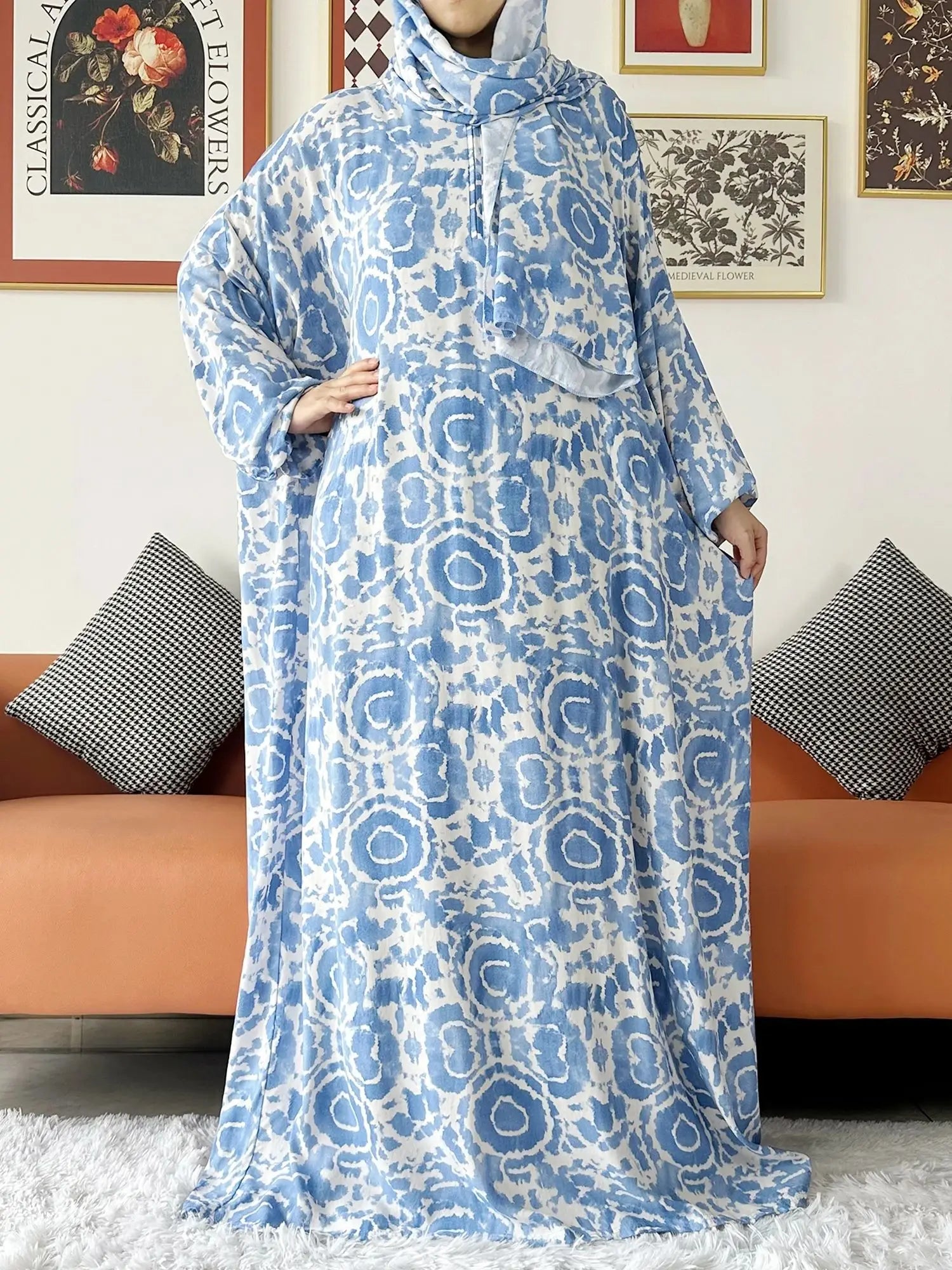 عباية صلاة قطنية مع حجاب المدمج – عباية فضفاضة لرمضان