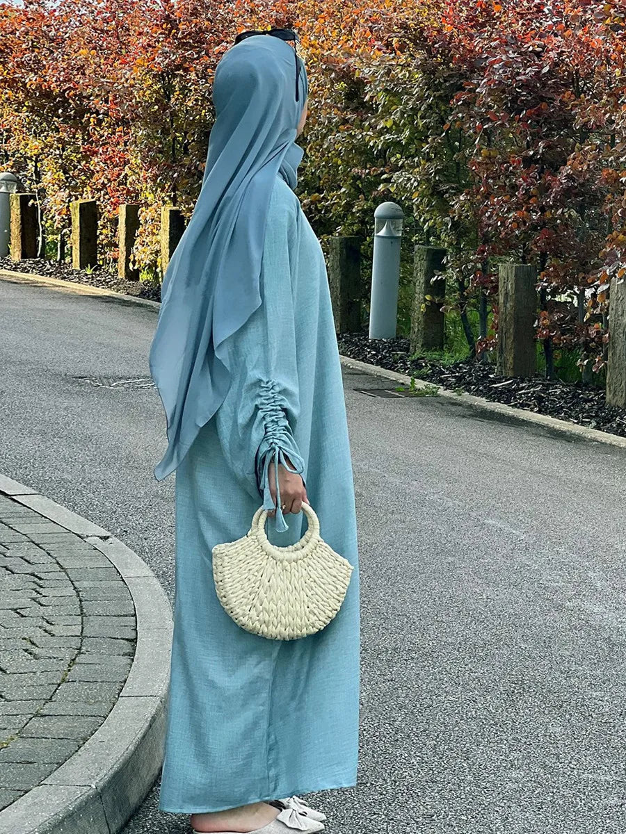 فساتين نسائية مسلمة من دبي، عباية بأكمام طويلة برباط، قفطان سادة محتشم، رداء رمضاني، مقاسات كبيرة، ملابس إسلامية نسائية