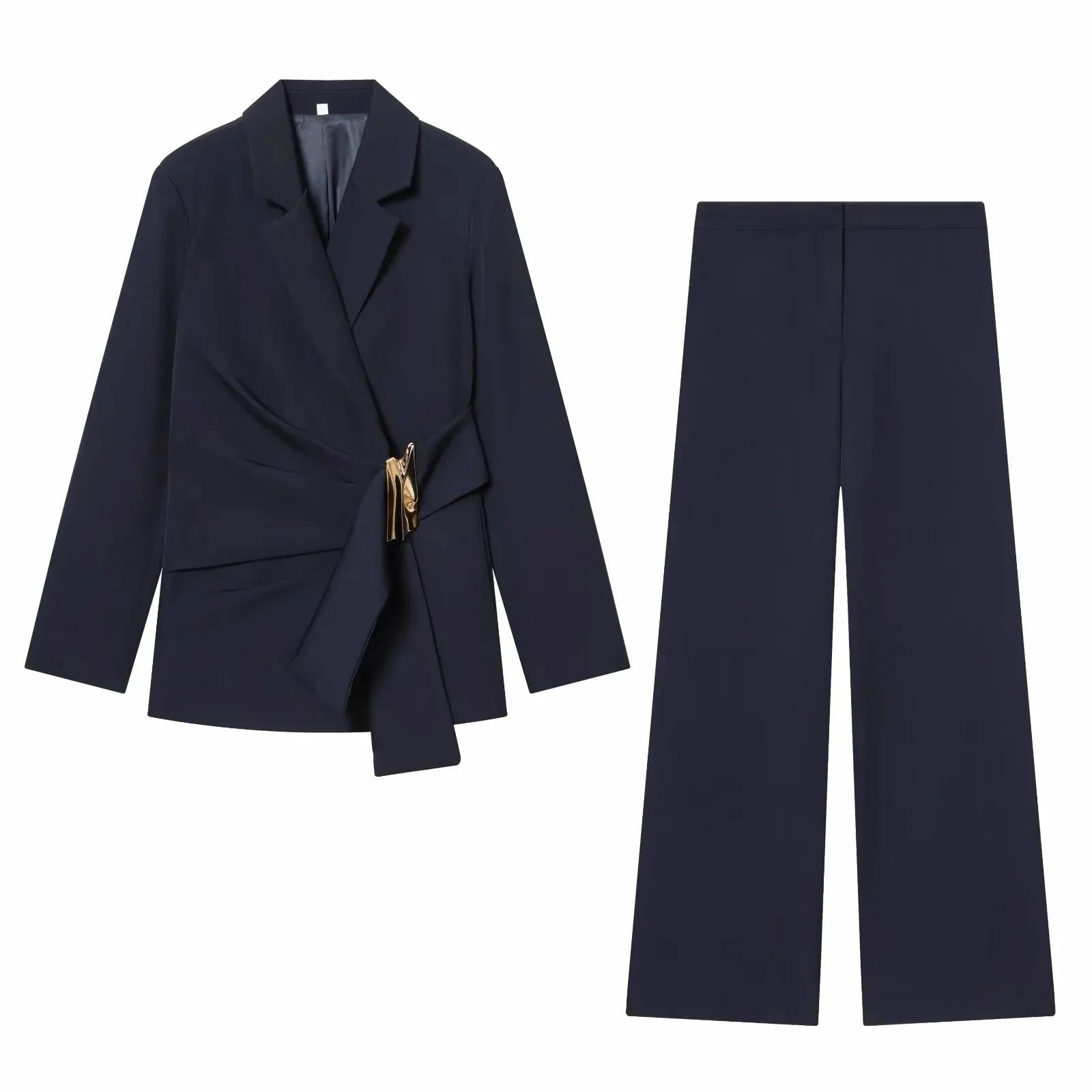 طقم نسائي أنيق قطعتين – بليزر بأكمام طويلة مع بنطال مستقيم عصري