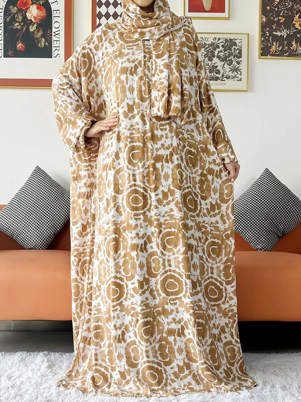 عباية صلاة قطنية مع حجاب المدمج – عباية فضفاضة لرمضان