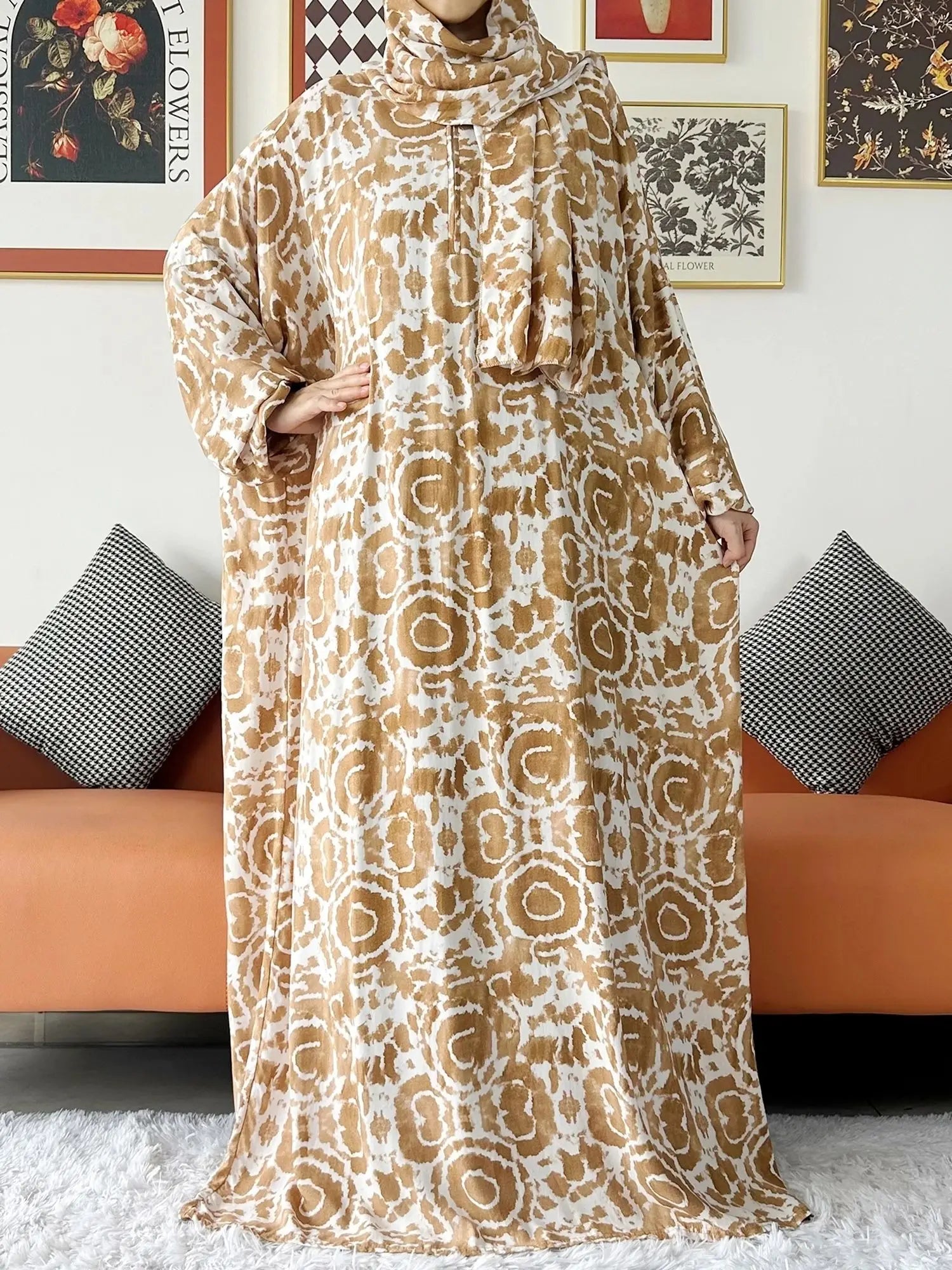 عباية صلاة قطنية مع حجاب المدمج – عباية فضفاضة لرمضان