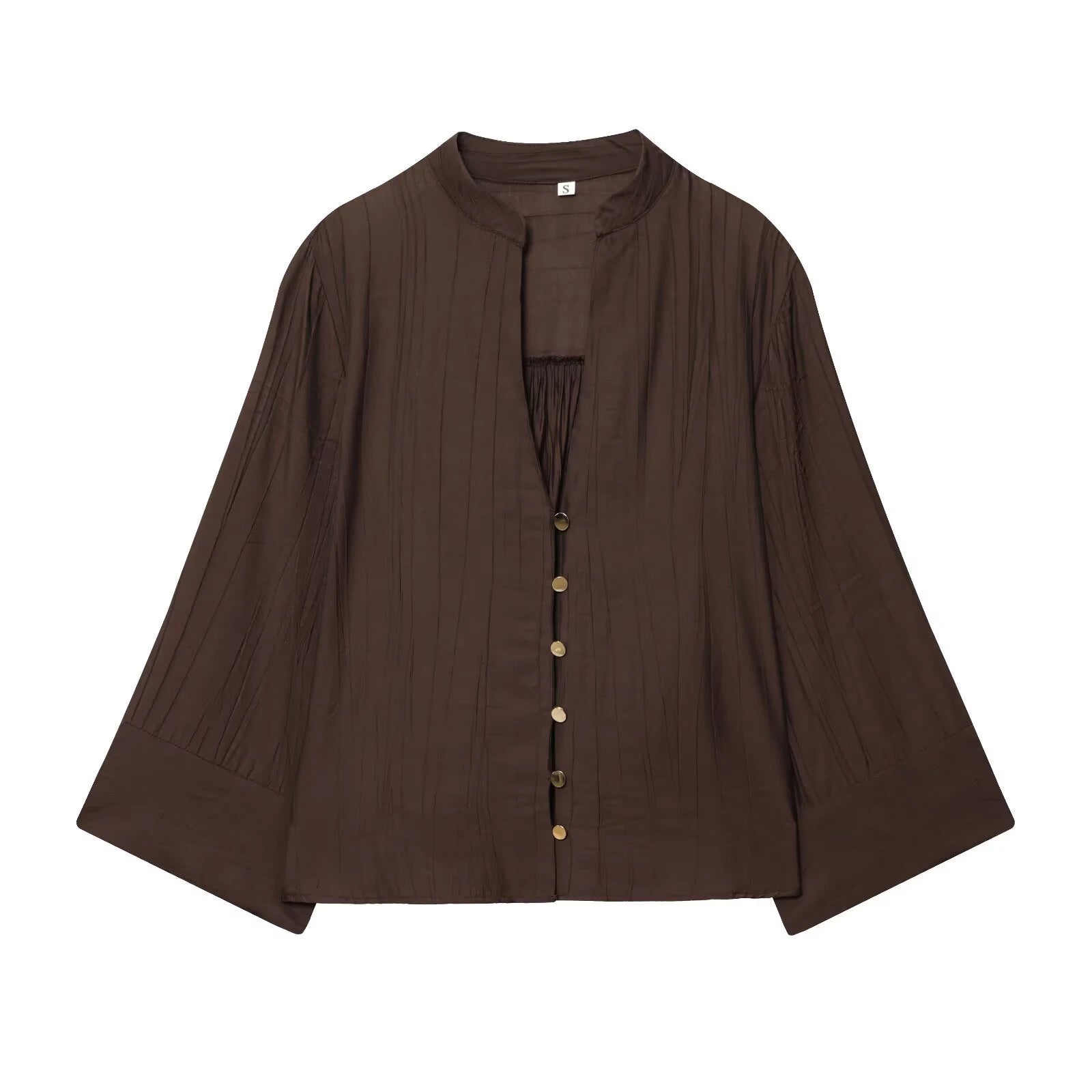 طقم نسائي أنيق قطعتين – قميص بياقة V وبنطال واسع بخصر مطاطي