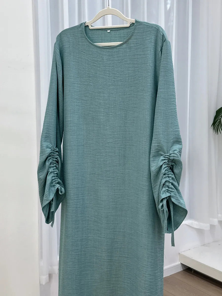 فساتين نسائية مسلمة من دبي، عباية بأكمام طويلة برباط، قفطان سادة محتشم، رداء رمضاني، مقاسات كبيرة، ملابس إسلامية نسائية